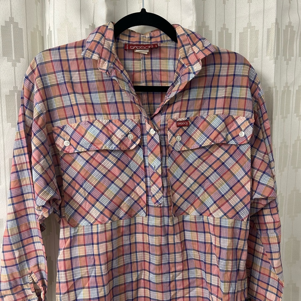Vintage 80s Sassoon Plaid Pink and Purple Button Up Women’s Shirt